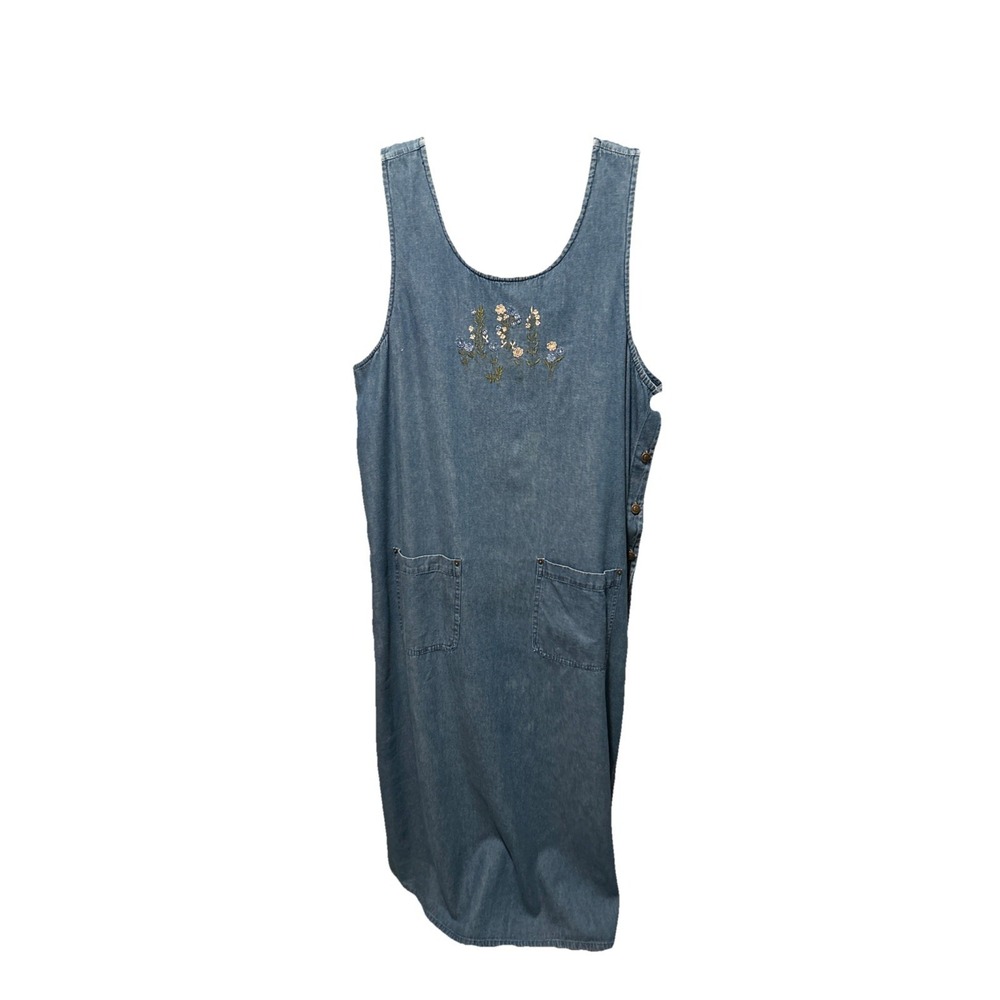 Vintage Casey & Max Denim Long Jumper Dress Embroidered Size L Length 52" Y2K